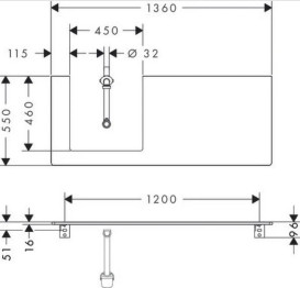 Столешница Hansgrohe Xelu Q 136х55 см вырез слева под раковину 50 см ДСП матовый серый 54097910