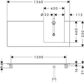 Стільниця Hansgrohe Xelu Q 136х55 см виріз праворуч під раковину 50 см ДСП темний горіх 54098630