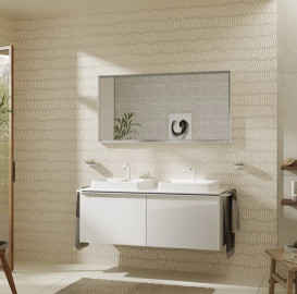 Столешница Hansgrohe Xelu Q 136х55 см с 2 вырезами под раковину 50 см ДСП белый глянцевый 54099050