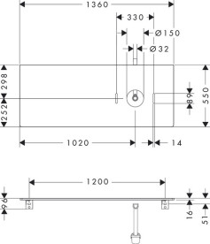 Столешница под раковину Hansgrohe Xelu Q 136х55 см вырез справа ДСП матовый серый 54117910