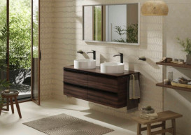 Столешница под раковину Hansgrohe Xelu Q 136х55 см с 2 вырезами ДСП темный орех 54118630