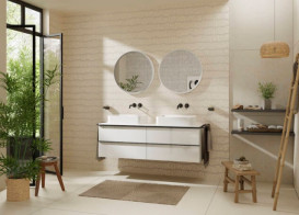 Столешница под раковину Hansgrohe Xelu Q 156х55 см с 2 вырезами ДСП белый глянцевый 54119050