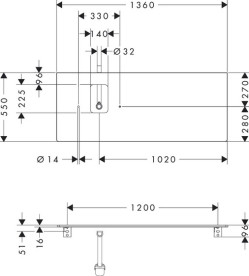 Столешница под раковину Hansgrohe Xelu Q 136х55 вырез слева ДСП натуральный дуб 54123230