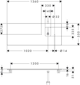 Столешница под раковину Hansgrohe Xelu Q 136х55 вырез справа ДСП натуральный дуб 54124230