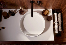 Стільниця під раковину Hansgrohe Xevolos E 137х55 з вирізом праворуч МДФ пісочний матовий бежевий 54334780