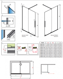 Стул душових дверей Radaway Furo Black Walk-in 90 розсувна 48.8х200 см права чорний/прозоре скло 10106488-54-01R