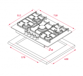 Склокерамічна газова варильна поверхня  Teka CGW LUX 70 5G AI AL TR 40215706