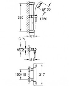 Термостат для душа Grohe Grohtherm 500 с душевым гарнитуром хром 34796000