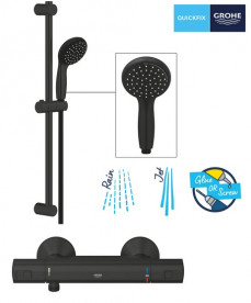Термостат для душа Grohe Precision Start с душевым гарнитуром Vitalio Start 100 черный матовый UA303908T1