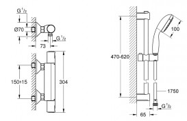 Термостат для душа Grohe Precision Start с душевым гарнитуром Vitalio Start 100 черный матовый UA303908T1