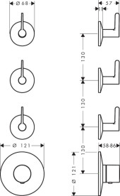 Термостат для душа Hansgrohe Axor One встраиваемый 3 потребителя матовая бронза 48723140