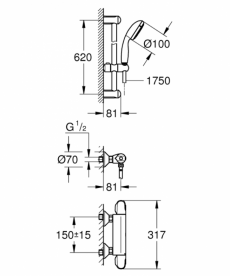 Термостат для душа Grohe Grohtherm 1000 с душевым гарнитуром хром 34151004