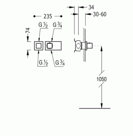 Термостат для душа Tres Block System с затвором и регулятором потока хром 20725299