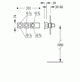 Термостат для душа Tres Block System colors с затвором 3 потребителя золото 20735399OR