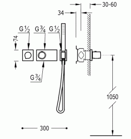 Термостат для душа Tres Block System colors с ручным душем 1 потребитель матовое золото 20735191OM