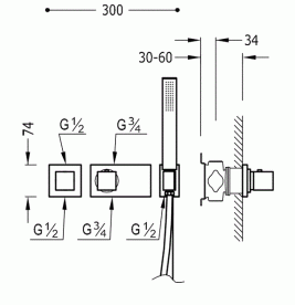 Термостат для душа Tres Block System colors с ручным душем 2 потребителя матовое золото 20725291OM