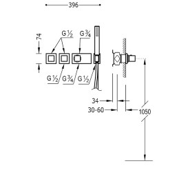 Термостат для душа Tres Block System colors с ручным душем 3 потребителя сталь 20725391AC