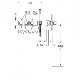 Термостат для душа Tres Block System colors 4 потребителя матовое золото 20725491OM