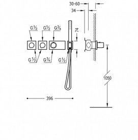 Термостат для душа Tres Block System colors 4 потребителя сталь 20735491AC