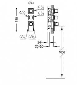 Термостат для душа Tres Block System colors 3 потребителя белый матовый 20625399BM
