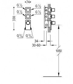 Термостат для душа Tres Block System colors 4 потребителя черный матовый 20625499NM