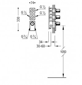 Термостат для душа Tres Block System colors 3 потребителя золото 20635399OR
