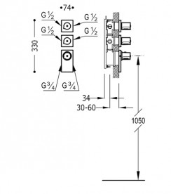 Термостат для душу Tres Block System colors 4 споживача матове золото 20635499OM