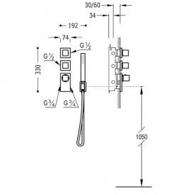 Термостат для душа Tres Block System colors 3 потребителя белый матовый 20625391BM