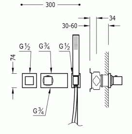 Термостат для душа Tres Block System с ручным душем 1 потребитель хром 20725191