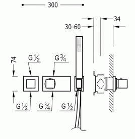 Термостат для душа Tres Block System с ручным душем 2 потребителя хром 20725291