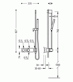 Термостат для душа Tres Block System с ручным душем 2 потребителя хром 20735292