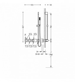 Термостат для душа Tres Block System с ручным душем 3 потребителя хром 20725392