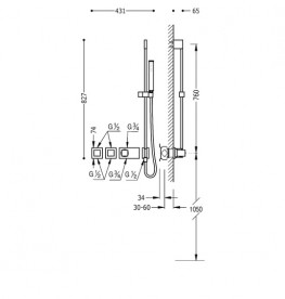 Термостат для душа Tres Block System с ручным душем 3 потребителя хром 20725492