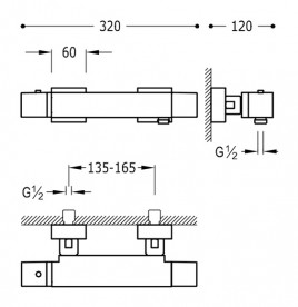 Термостат для душа Tres Cuadro-Tres двухвентильный хром 107164