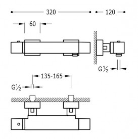 Термостат для душа Tres Cuadro-Tres с ручным душем хром 1071649