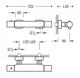 Термостат для душу Tres Loft-Tres двухвентильний хром 20016401