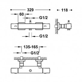 Термостат для душа Tres Over-wall двухвентильный сталь 19016906AC