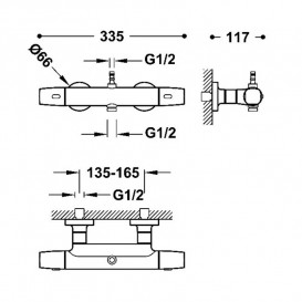 Термостат для душа Tres Over-wall двухвентильный сталь 19016904AC