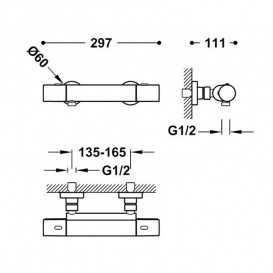 Термостат для душу Tres Over-wall двовентильний хром 19016401