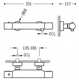 Термостат для душу Tres Study-Tres двухвентильний з ручним душем хром 26116209