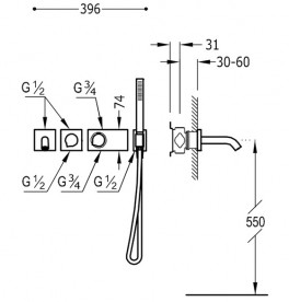 Термостат для ванны Tres Block System с ручным душем хром 20735209