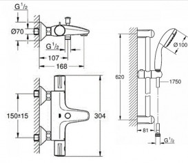 Термостат для ванной Grohe Grohtherm 800 с душевым гарнитуром New Tempesta 100 хром UA34567007