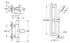 Термостат для ванной Grohe Precision Start с душевым гарнитуром Vitalio Start 100 черный матовый UA303907T1