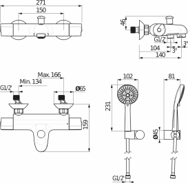 Термостат для ванной Jika Deep двухвентильный с ручным душем хром H3231U70042711