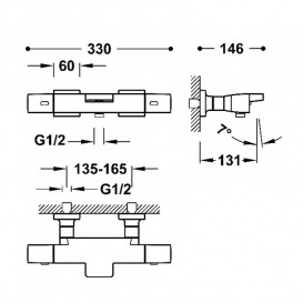 Термостат для ванной Tres Over-wall настенный двухвентильный сталь 19017406AC