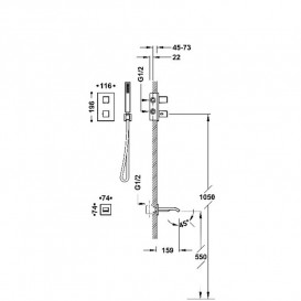 Термостат для ванной Tres Therm-Box на 2 потребителя с душевым гарнитуром золото 20225057OR