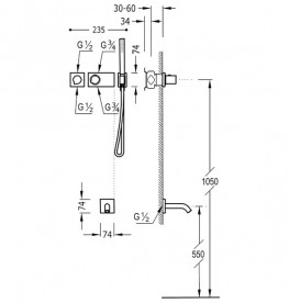 Термостат для ванни Tres Block System colors з ручним душем матове золото 20735208OM
