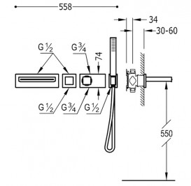 Термостат для ванны Tres Block System с ручным душем черный матовый 20719201NM