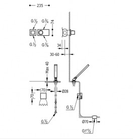 Термостат для ванни Tres Block System з ручним душем і наповнювальним клапаном хром 20725207