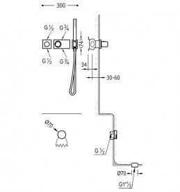 Термостат для ванны Tres Block System с ручным душем и наполнительным клапаном хром 20735206